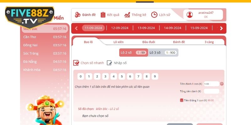 Xổ số Five88 với nhiều hình thức cược